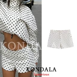 KONDALA Casual Polka Dot Women Suits Oversized Bomber Jackets Mini Shorts Fashion 2026 Spring Summer Y2K Girl Holiday Beach Set