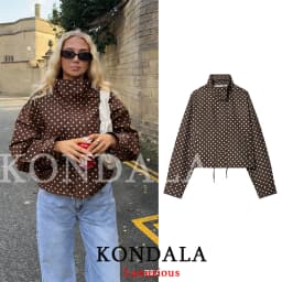 KONDALA Casual Polka Dot Women Suits Oversized Bomber Jackets Mini Shorts Fashion 2026 Spring Summer Y2K Girl Holiday Beach Set