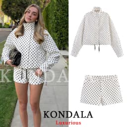 KONDALA Casual Polka Dot Women Suits Oversized Bomber Jackets Mini Shorts Fashion 2026 Spring Summer Y2K Girl Holiday Beach Set