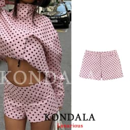 KONDALA Casual Polka Dot Women Suits Oversized Bomber Jackets Mini Shorts Fashion 2026 Spring Summer Y2K Girl Holiday Beach Set