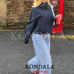 KONDALA Casual Polka Dot Women Suits Oversized Bomber Jackets Mini Shorts Fashion 2026 Spring Summer Y2K Girl Holiday Beach Set