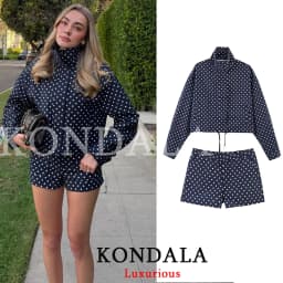KONDALA Casual Polka Dot Women Suits Oversized Bomber Jackets Mini Shorts Fashion 2026 Spring Summer Y2K Girl Holiday Beach Set