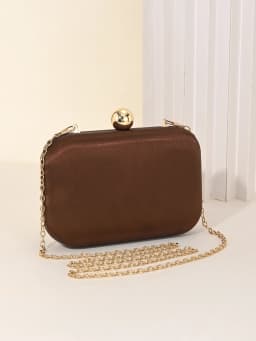Ladies' Evening Bag, Vintage Satin Clutch Square Bag, Elegant Evening Bag with Golden Spherical Lock and Detachable Chain