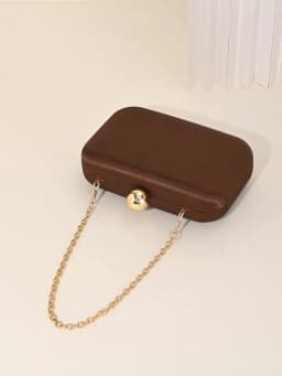 Ladies' Evening Bag, Vintage Satin Clutch Square Bag, Elegant Evening Bag with Golden Spherical Lock and Detachable Chain