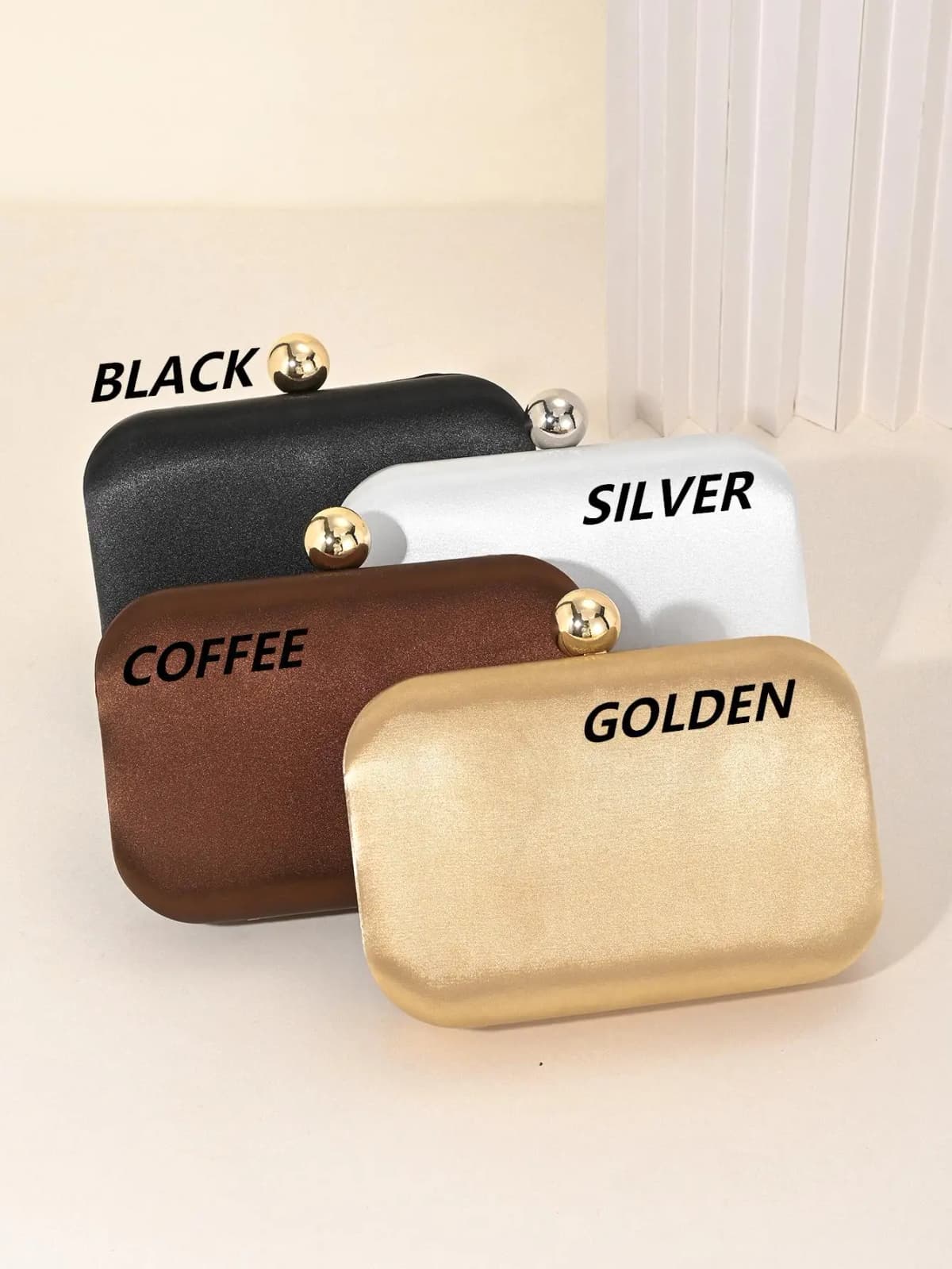 Ladies' Evening Bag, Vintage Satin Clutch Square Bag, Elegant Evening Bag with Golden Spherical Lock and Detachable Chain