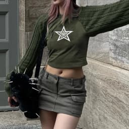 2026 New Women Color Block Shoulder Sleeve Top European American Trend Simple Spicy Girl Style