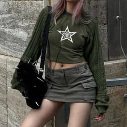 2026 New Women Color Block Shoulder Sleeve Top European American Trend Simple Spicy Girl Style