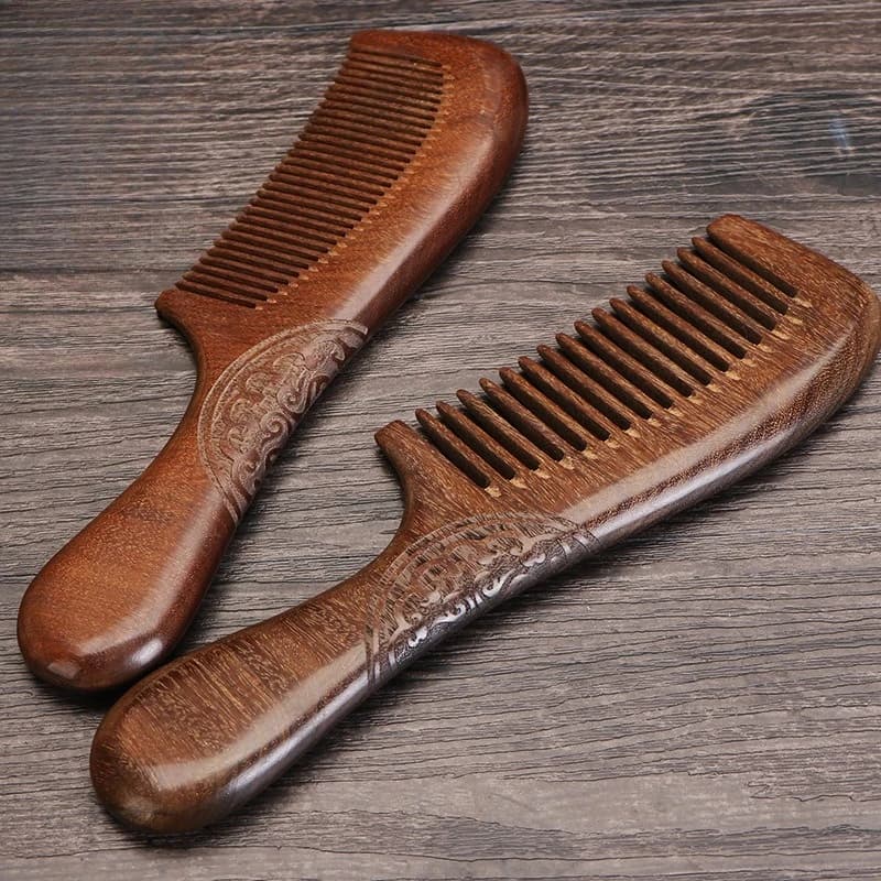Golden Silk Sandalwood Massage Comb: Anti-static Meridian Hair Care Tool. Thickened Carved Wooden Design, Multi-spec