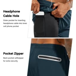 TENJOY Men's 2-in-1 Running Shorts 5-inch or 7-inch Quick-Drying Fitness Shorts Men with Mobile Pocket
