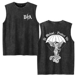 Brothers in Arms Skeleton Vintage Acid Washed Tank Tops T Shirts Men Women Clothing Casual Oversized Sleeveless Vest T-shirts