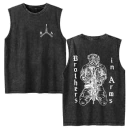 Brothers in Arms Skeleton Vintage Acid Washed Tank Tops T Shirts Men Women Clothing Casual Oversized Sleeveless Vest T-shirts