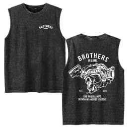 Brothers in Arms Skeleton Vintage Acid Washed Tank Tops T Shirts Men Women Clothing Casual Oversized Sleeveless Vest T-shirts