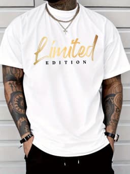 Men's Summer 100% Cotton Fashion Limited Edition Gold Letter Printed Casual Loose Round Neck Short Sleeve T-shirt Versatile Top