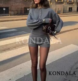 KONDALA Women Trendy Shorts Set Single Breasted Knitted Top Elastic Waist Shorts New Fashion 2026 Spring Summer Streetwear Set