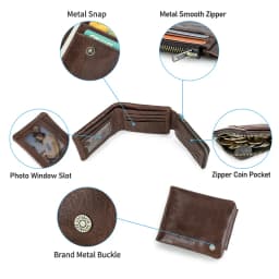 CONTACT'S Genuine Leather Men Wallet Small RFID Casual Trifold Short Wallets Zipper Coin Pocket Male Card Holder Purse