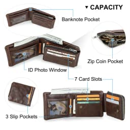 CONTACT'S Genuine Leather Men Wallet Small RFID Casual Trifold Short Wallets Zipper Coin Pocket Male Card Holder Purse