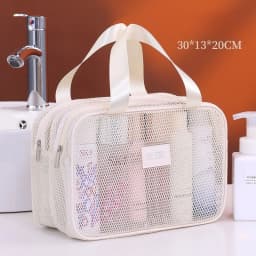 Double Layer Mesh Travel Makeup Bag, Large Capacity Handheld Cosmetic Pouch, Foldable Organizer for Women Vacation Toiletries