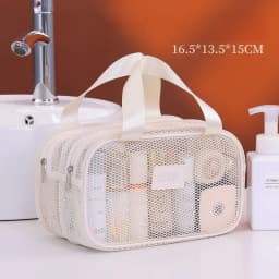 Double Layer Mesh Travel Makeup Bag, Large Capacity Handheld Cosmetic Pouch, Foldable Organizer for Women Vacation Toiletries