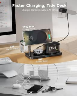 25W Magnetic Wireless Charger Stand Bluetooth Speaker Fast Charging For iPhone Samsung S26 S25/Z Fold 7 Galaxy Watch Ultra 8 7