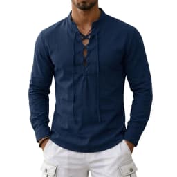 Men's Long Sleeved Linen T-Shirts Medieval Vintage Viking Top Cotton Shirts Men Halloween Costume Breathable Tops Yoga Shirts