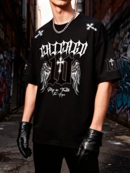 European and American Men's Summer Gothic Letter Wing Print Comfortable and Breathable Round Neck T-Shirt Outdoor Street Top