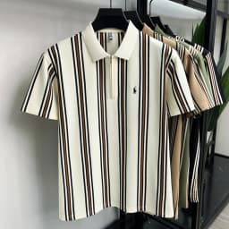 High end luxury brand short sleeve polo shirt summer new casual vacation striped design men's T-shirt Paul Pony embroidered top