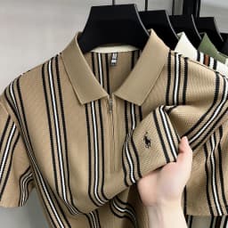 High end luxury brand short sleeve polo shirt summer new casual vacation striped design men's T-shirt Paul Pony embroidered top
