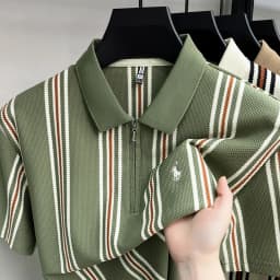 High end luxury brand short sleeve polo shirt summer new casual vacation striped design men's T-shirt Paul Pony embroidered top