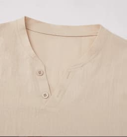 Summer Men's Casual Beige Henley Tee Notch V-Neck Short Sleeve Slim Fit Daily Top