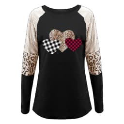 Spring new women's clothing Valentine's Day new long sleeved patchwork hot selling casual T-shirt round neck loose top
