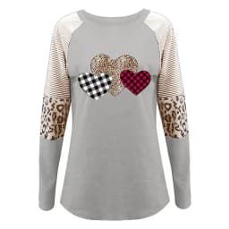 Spring new women's clothing Valentine's Day new long sleeved patchwork hot selling casual T-shirt round neck loose top