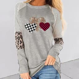 Spring new women's clothing Valentine's Day new long sleeved patchwork hot selling casual T-shirt round neck loose top