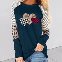 Spring new women's clothing Valentine's Day new long sleeved patchwork hot selling casual T-shirt round neck loose top