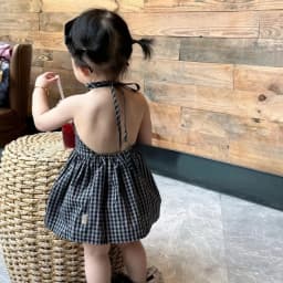 Girls' Summer Dress Korean Children's Clothing Hanging Neck Backless Skirt Baby Plaid Vest Skirt New