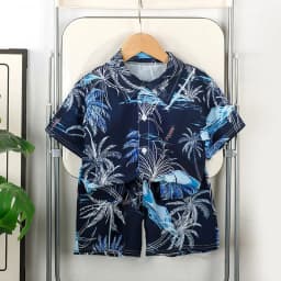 Baby Boys Summer Short Sleeve Collared Shirt And Shorts Set Holiday Beach Clothing Short Pants Outfit