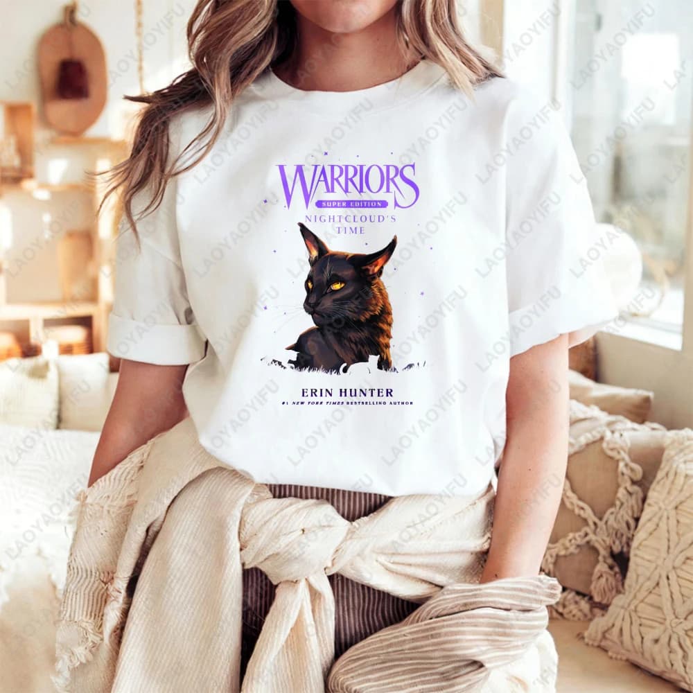 Warrior Cats Nightclouds Time Erin Hunter Cat Graphic Unisex Cotton T-Shirt Fashion Casual Summer Trendy Top
