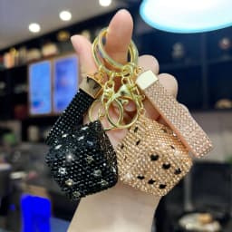 Simple Korean Style Clay Dice Keychain - Full Rhinestone Car Key Ring & Bag Charm for Women