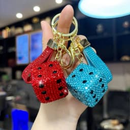 Simple Korean Style Clay Dice Keychain - Full Rhinestone Car Key Ring & Bag Charm for Women