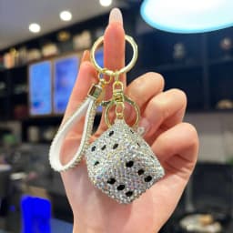Simple Korean Style Clay Dice Keychain - Full Rhinestone Car Key Ring & Bag Charm for Women