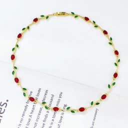 14K Gold Plated Colorful Crystal Zircon Leaf Vine Necklace for Women Multicolor Gemstone Flower Necklace Fashion Jewelry Gift
