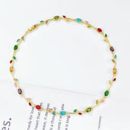 14K Gold Plated Colorful Crystal Zircon Leaf Vine Necklace for Women Multicolor Gemstone Flower Necklace Fashion Jewelry Gift