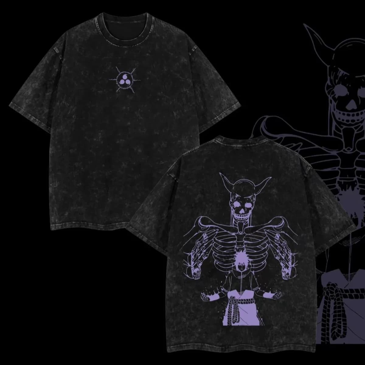 Sasuke Susanoo Skeleton T-shirt Naruto Manga Tee Vintage Washed Retro Anime Harajuku Streetwear Mens Graphic Clothes 2026 Summer