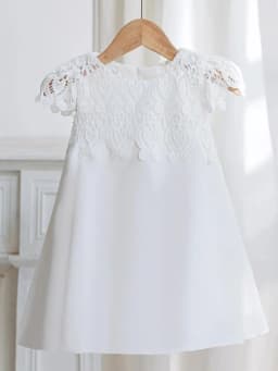 Young Girls Cute and Elegant Princess Dress Little Girl White Silk Crepe Evening Gown with Lace Wedding Flower Peddler Dress
