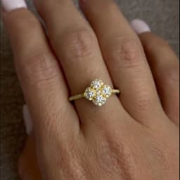 OXTAO Classic Floral-Style Ring Anniversary Gifts for Women 14K Gold Filled 3mm Moissanite Four Leaf Wedding Ring Jewelry