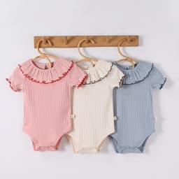 Baby Girls' Summer Triangular Bodysuit Pure Cotton Ruffled Collar Thin Infant Outfit Trendy Clothing for Baby Girls