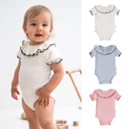 Baby Girls' Summer Triangular Bodysuit Pure Cotton Ruffled Collar Thin Infant Outfit Trendy Clothing for Baby Girls