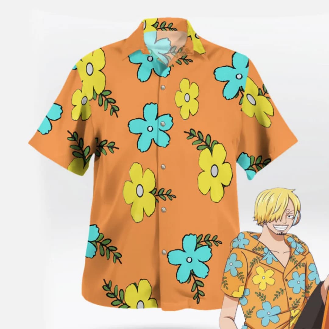 One Piece Sanji Egghead Shirt Hawaii Floral Button-Up Cosplay Summer Leisure Men's T-Shirt Children's Clothing Tee Y2k Woman