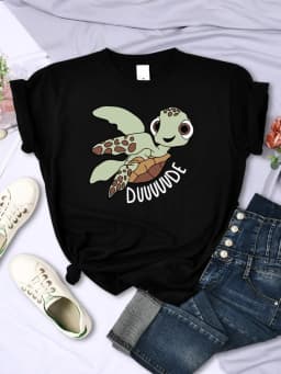 Funny Squirt Sea Turtle Duuuuude T Shirt Women Summer Finding Nemo Cartoon Graphic Tees Retro Loose O-Neck Casual Short Sleeve