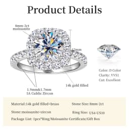 Lnngy Certified 8mm 2ct Moissanite Halo Engagement Ring Exquisite Square Shape Wedding Rings For Women Party Jewelry Gift