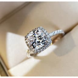 Lnngy Certified 8mm 2ct Moissanite Halo Engagement Ring Exquisite Square Shape Wedding Rings For Women Party Jewelry Gift